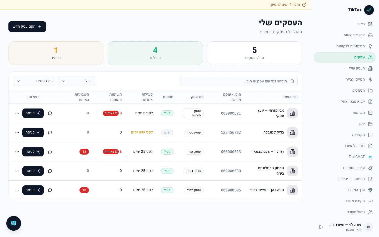 רשימת העסקים של המשרד